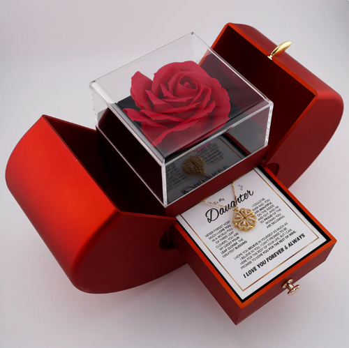 Daughter's 4-Leaf Clover "Lucky Charm" Necklace and Forever Rose Gift Box