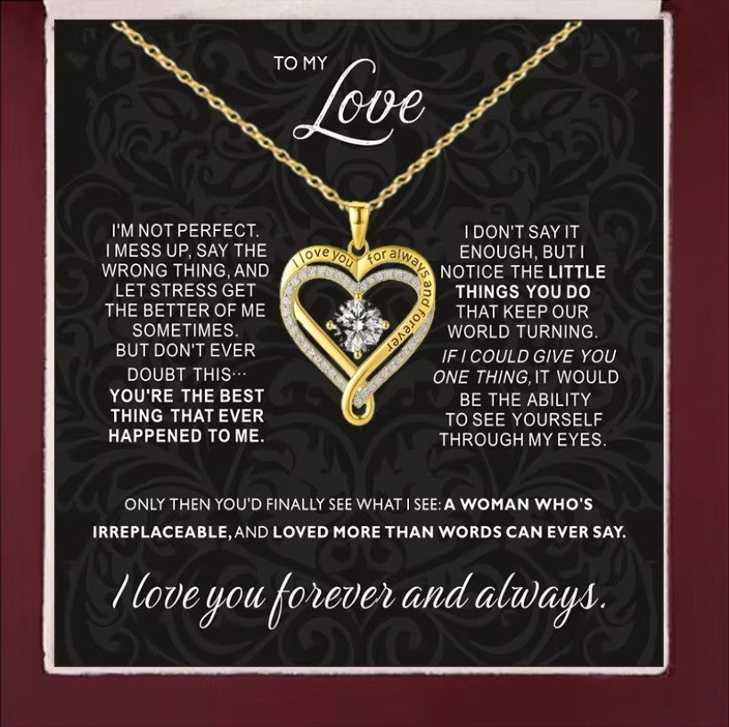 Engraved Heart Necklace with Wooden Box (To my love)