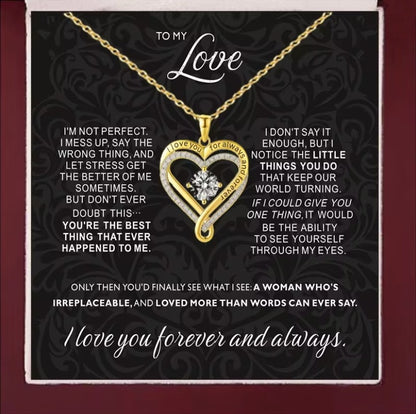 Engraved Heart Necklace with Wooden Box (To my love)