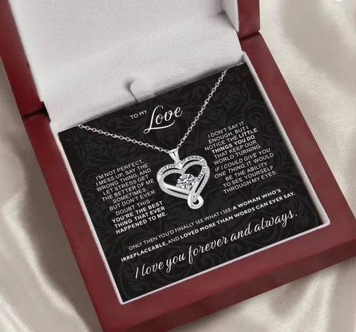 Engraved Heart Necklace with Wooden Box (To my love)
