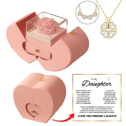 Daughter's 4-Leaf Clover "Lucky Charm" Necklace and Forever Rose Gift Box